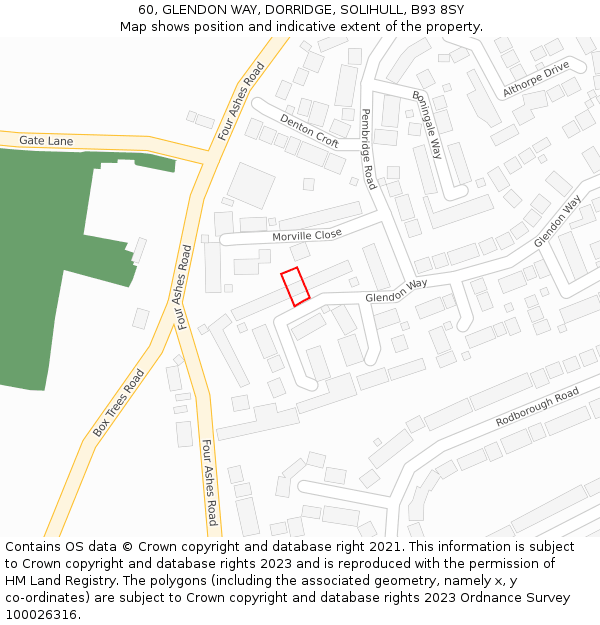 60, GLENDON WAY, DORRIDGE, SOLIHULL, B93 8SY: Location map and indicative extent of plot