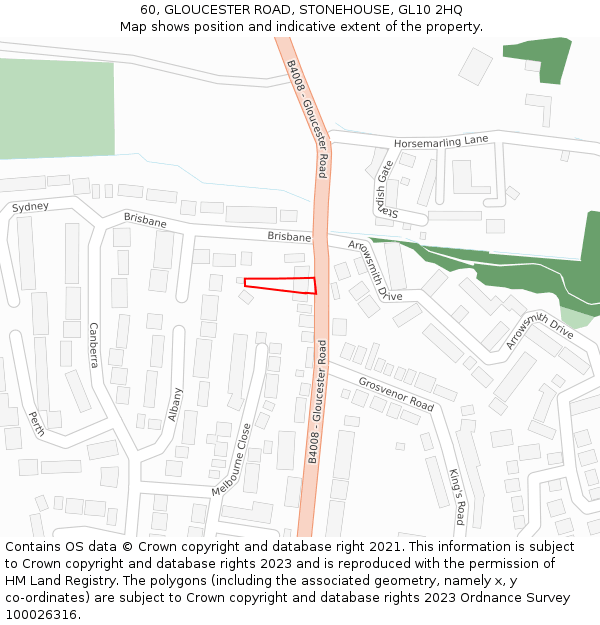 60, GLOUCESTER ROAD, STONEHOUSE, GL10 2HQ: Location map and indicative extent of plot