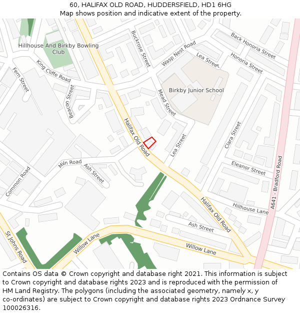 60, HALIFAX OLD ROAD, HUDDERSFIELD, HD1 6HG: Location map and indicative extent of plot