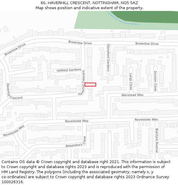 60, HAVERHILL CRESCENT, NOTTINGHAM, NG5 5AZ: Location map and indicative extent of plot