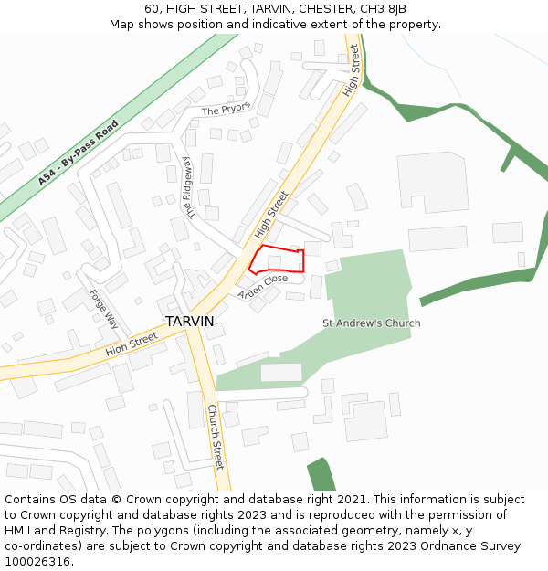 60, HIGH STREET, TARVIN, CHESTER, CH3 8JB: Location map and indicative extent of plot