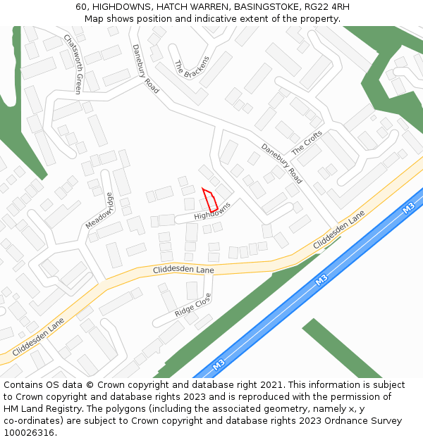 60, HIGHDOWNS, HATCH WARREN, BASINGSTOKE, RG22 4RH: Location map and indicative extent of plot