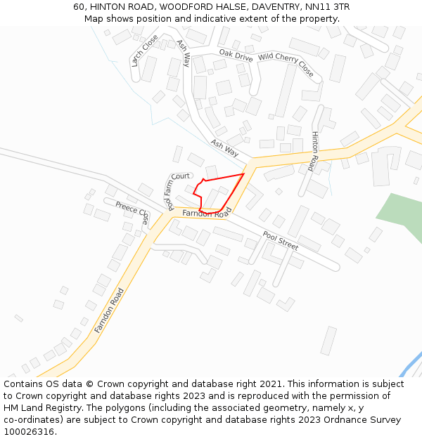 60, HINTON ROAD, WOODFORD HALSE, DAVENTRY, NN11 3TR: Location map and indicative extent of plot