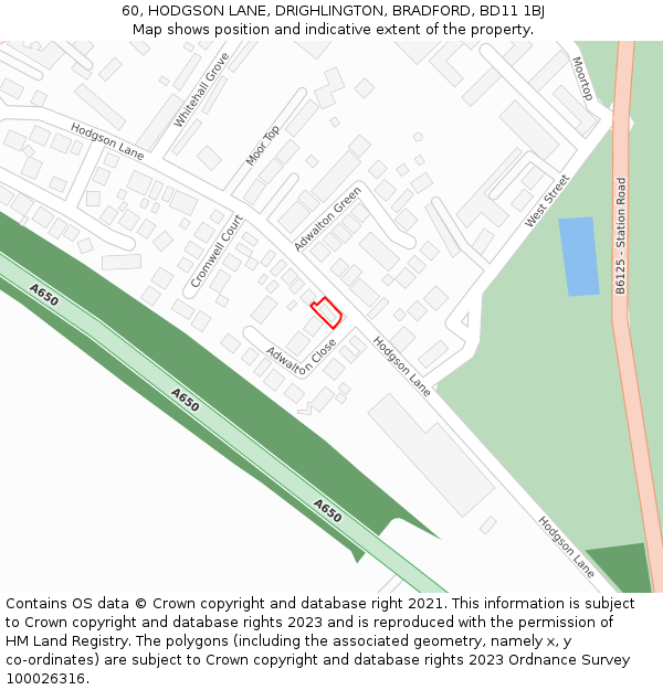 60, HODGSON LANE, DRIGHLINGTON, BRADFORD, BD11 1BJ: Location map and indicative extent of plot