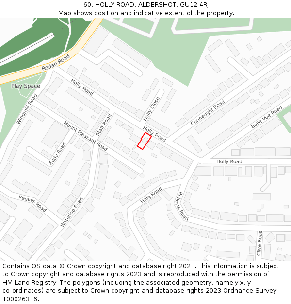 60, HOLLY ROAD, ALDERSHOT, GU12 4RJ: Location map and indicative extent of plot