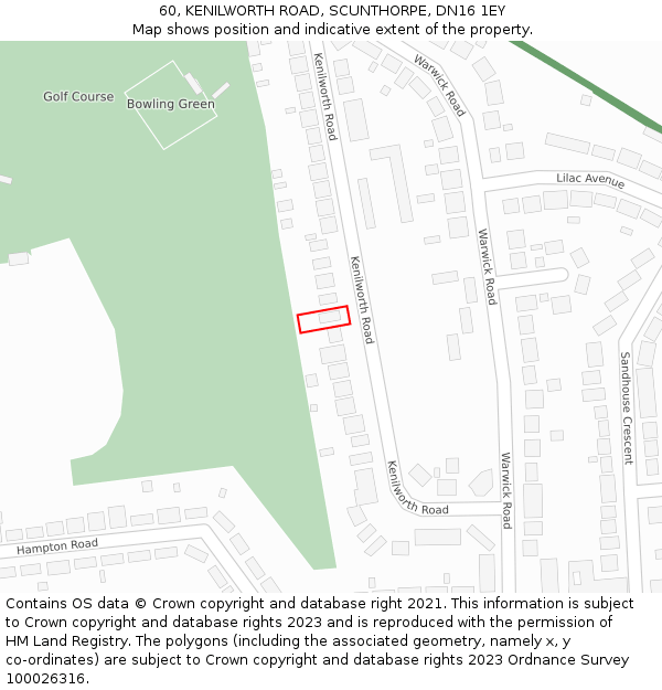 60, KENILWORTH ROAD, SCUNTHORPE, DN16 1EY: Location map and indicative extent of plot