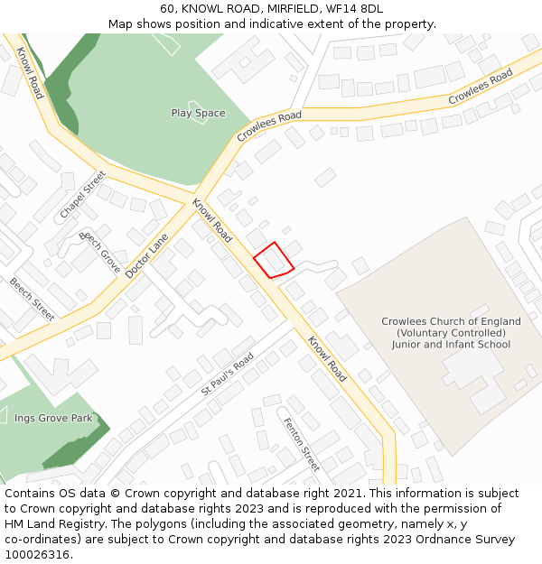 60, KNOWL ROAD, MIRFIELD, WF14 8DL: Location map and indicative extent of plot