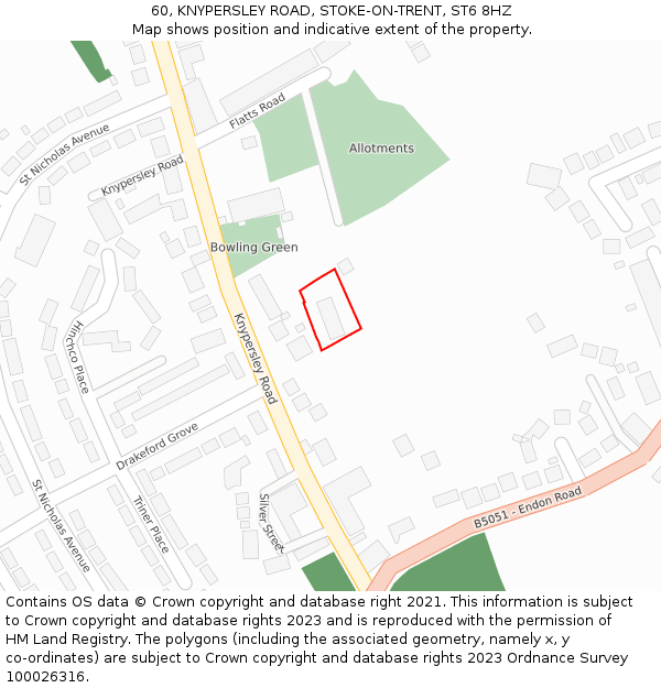 60, KNYPERSLEY ROAD, STOKE-ON-TRENT, ST6 8HZ: Location map and indicative extent of plot