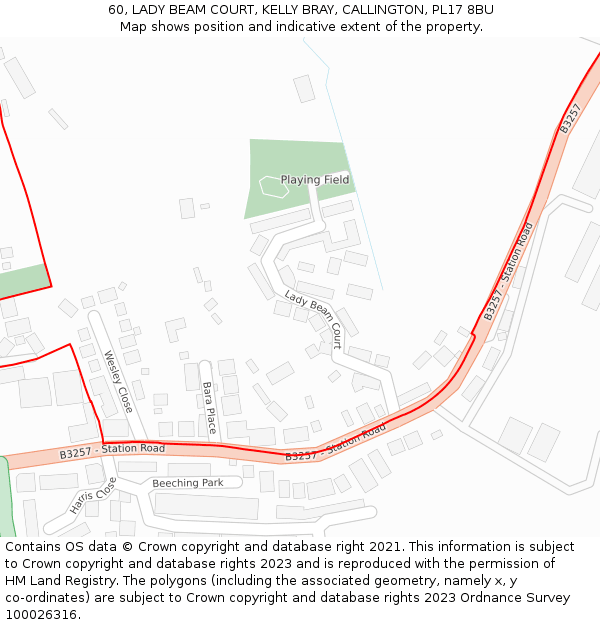 60, LADY BEAM COURT, KELLY BRAY, CALLINGTON, PL17 8BU: Location map and indicative extent of plot