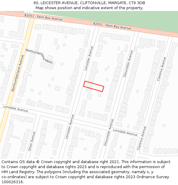 60, LEICESTER AVENUE, CLIFTONVILLE, MARGATE, CT9 3DB: Location map and indicative extent of plot