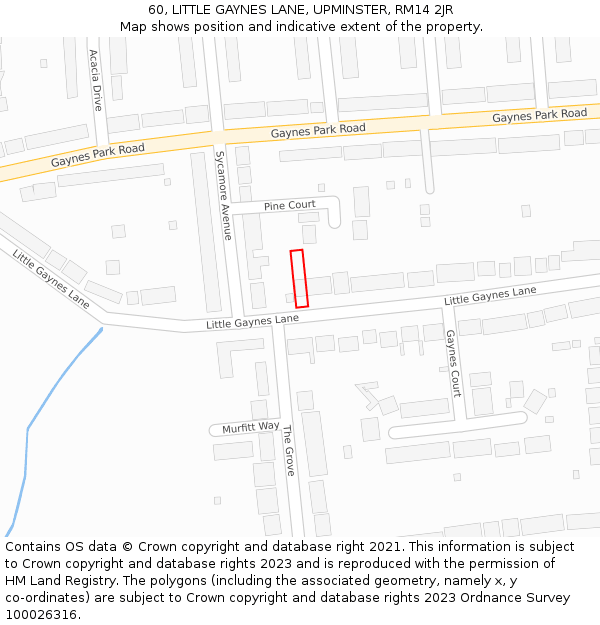 60, LITTLE GAYNES LANE, UPMINSTER, RM14 2JR: Location map and indicative extent of plot