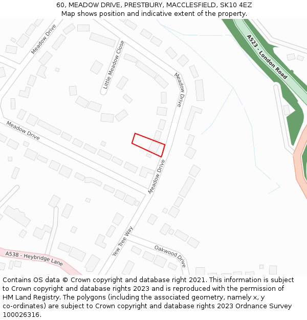 60, MEADOW DRIVE, PRESTBURY, MACCLESFIELD, SK10 4EZ: Location map and indicative extent of plot