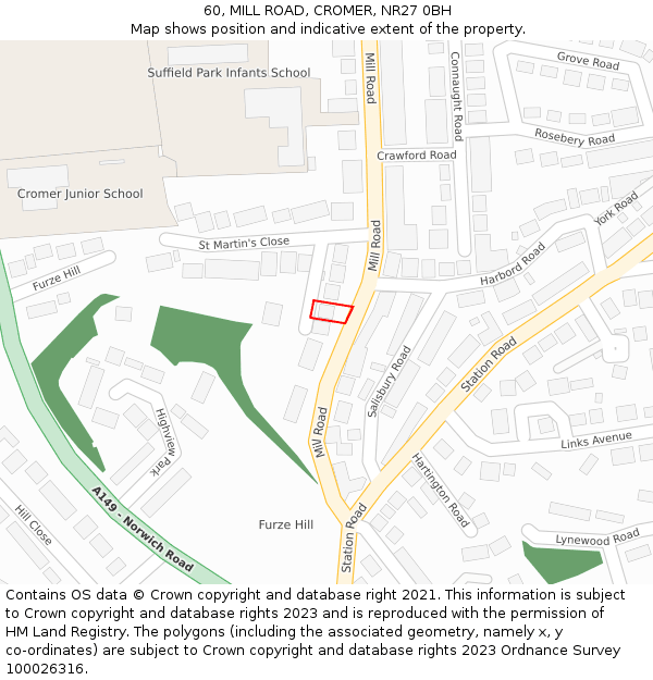 60, MILL ROAD, CROMER, NR27 0BH: Location map and indicative extent of plot