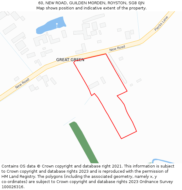 60, NEW ROAD, GUILDEN MORDEN, ROYSTON, SG8 0JN: Location map and indicative extent of plot