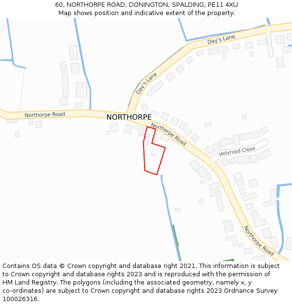 60, NORTHORPE ROAD, DONINGTON, SPALDING, PE11 4XU: Location map and indicative extent of plot