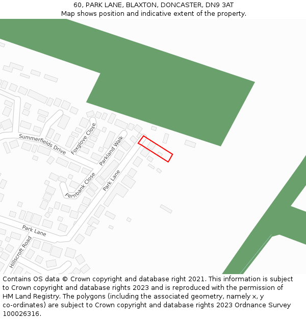 60, PARK LANE, BLAXTON, DONCASTER, DN9 3AT: Location map and indicative extent of plot