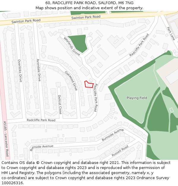 60, RADCLIFFE PARK ROAD, SALFORD, M6 7NG: Location map and indicative extent of plot