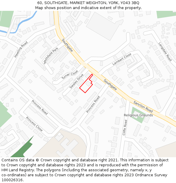 60, SOUTHGATE, MARKET WEIGHTON, YORK, YO43 3BQ: Location map and indicative extent of plot