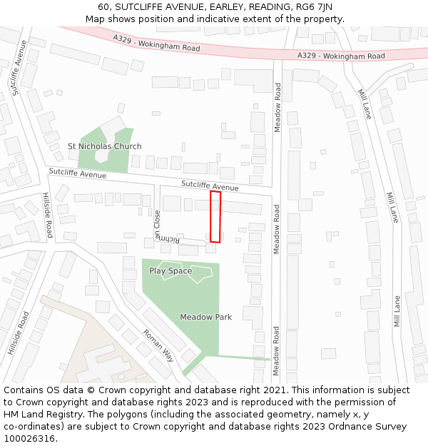 60, SUTCLIFFE AVENUE, EARLEY, READING, RG6 7JN: Location map and indicative extent of plot