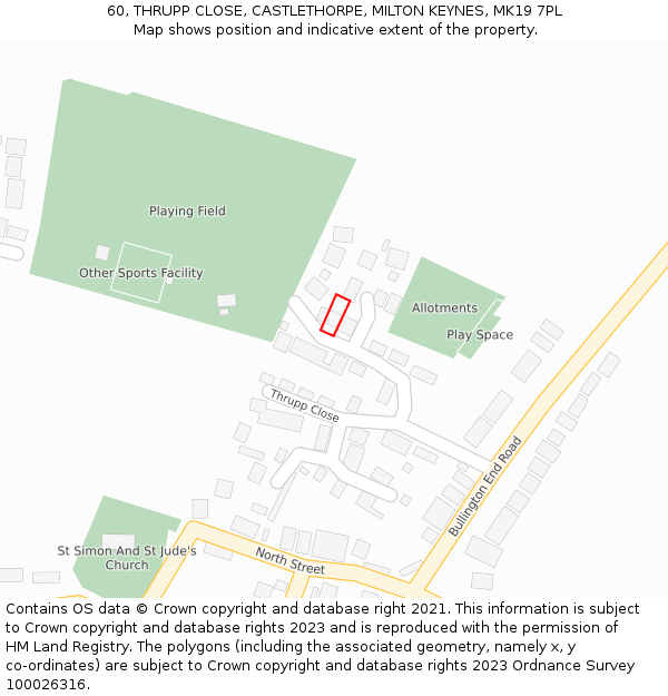 60, THRUPP CLOSE, CASTLETHORPE, MILTON KEYNES, MK19 7PL: Location map and indicative extent of plot