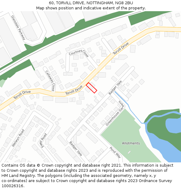 60, TORVILL DRIVE, NOTTINGHAM, NG8 2BU: Location map and indicative extent of plot