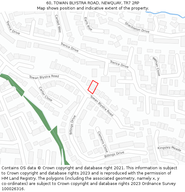 60, TOWAN BLYSTRA ROAD, NEWQUAY, TR7 2RP: Location map and indicative extent of plot