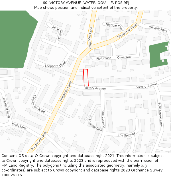 60, VICTORY AVENUE, WATERLOOVILLE, PO8 9PJ: Location map and indicative extent of plot