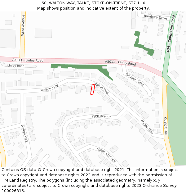 60, WALTON WAY, TALKE, STOKE-ON-TRENT, ST7 1UX: Location map and indicative extent of plot