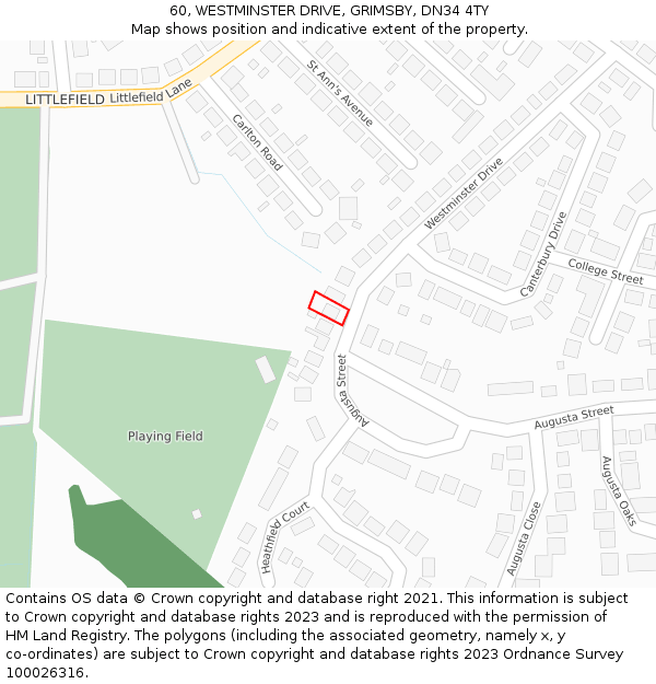 60, WESTMINSTER DRIVE, GRIMSBY, DN34 4TY: Location map and indicative extent of plot