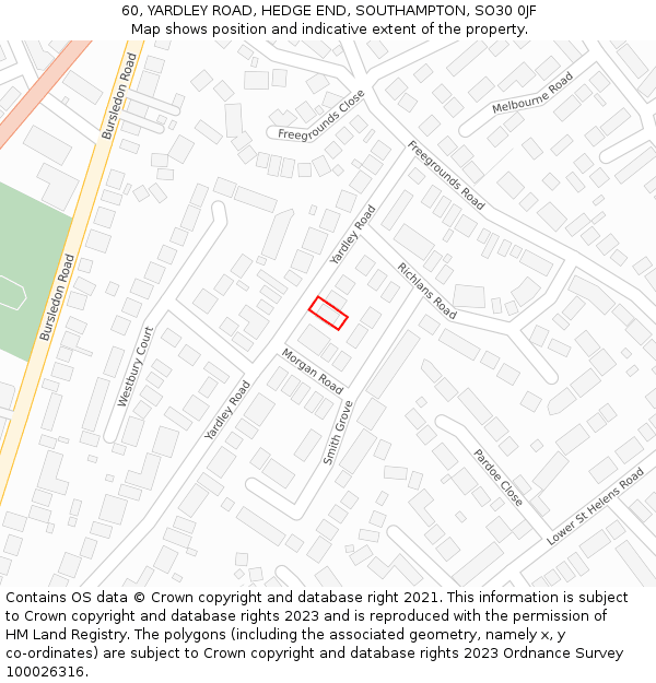 60, YARDLEY ROAD, HEDGE END, SOUTHAMPTON, SO30 0JF: Location map and indicative extent of plot