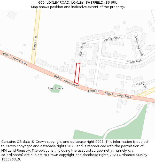 600, LOXLEY ROAD, LOXLEY, SHEFFIELD, S6 6RU: Location map and indicative extent of plot