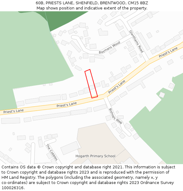 60B, PRIESTS LANE, SHENFIELD, BRENTWOOD, CM15 8BZ: Location map and indicative extent of plot