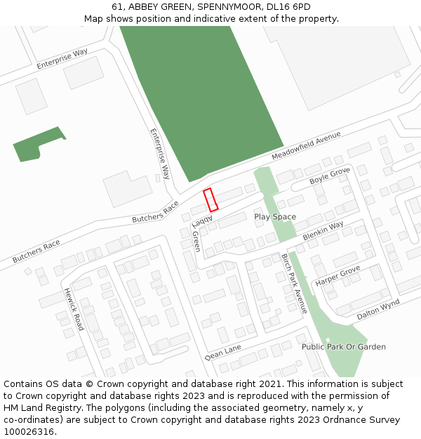 61, ABBEY GREEN, SPENNYMOOR, DL16 6PD: Location map and indicative extent of plot