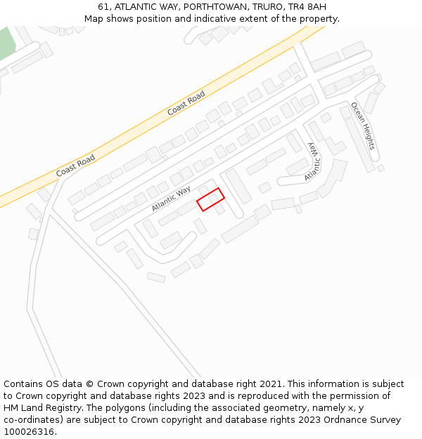 61, ATLANTIC WAY, PORTHTOWAN, TRURO, TR4 8AH: Location map and indicative extent of plot