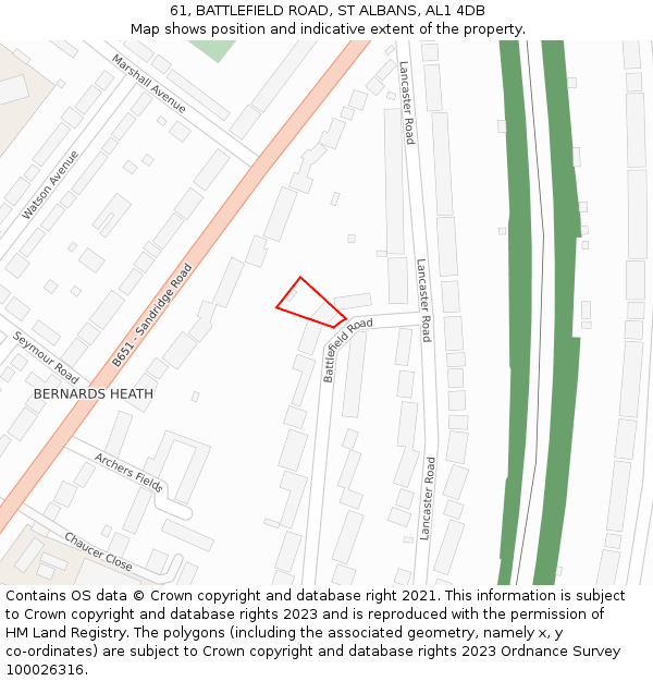 61, BATTLEFIELD ROAD, ST ALBANS, AL1 4DB: Location map and indicative extent of plot