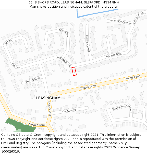 61, BISHOPS ROAD, LEASINGHAM, SLEAFORD, NG34 8NH: Location map and indicative extent of plot