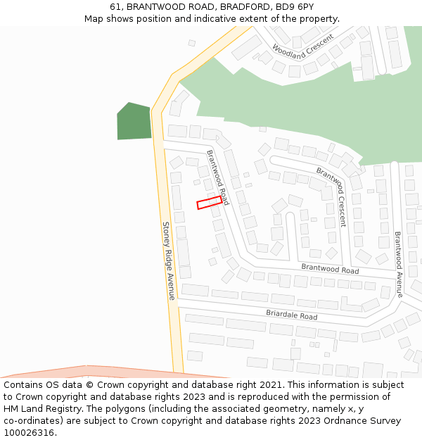 61, BRANTWOOD ROAD, BRADFORD, BD9 6PY: Location map and indicative extent of plot