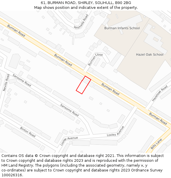 61, BURMAN ROAD, SHIRLEY, SOLIHULL, B90 2BG: Location map and indicative extent of plot