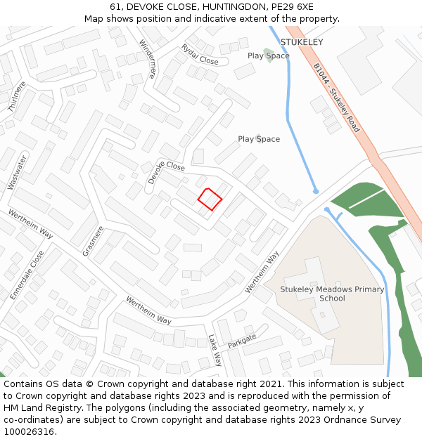 61, DEVOKE CLOSE, HUNTINGDON, PE29 6XE: Location map and indicative extent of plot