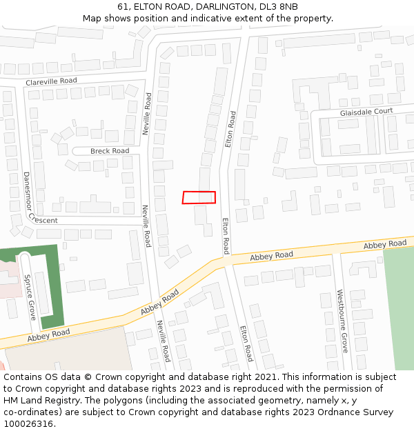 61, ELTON ROAD, DARLINGTON, DL3 8NB: Location map and indicative extent of plot