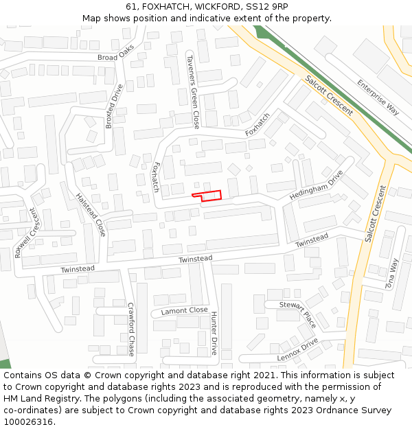 61, FOXHATCH, WICKFORD, SS12 9RP: Location map and indicative extent of plot