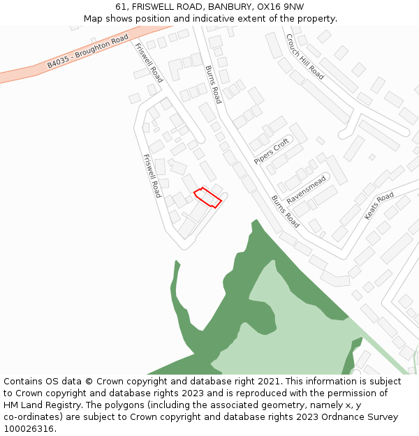 61, FRISWELL ROAD, BANBURY, OX16 9NW: Location map and indicative extent of plot