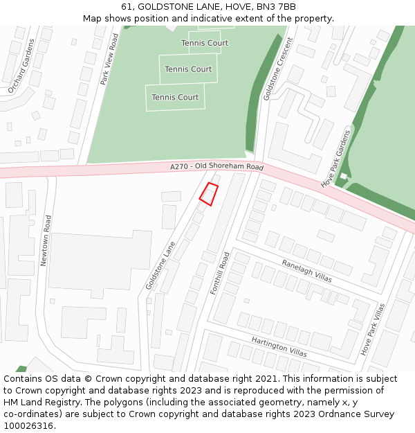 61, GOLDSTONE LANE, HOVE, BN3 7BB: Location map and indicative extent of plot