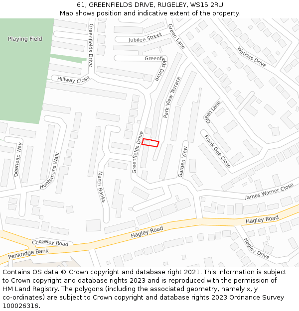 61, GREENFIELDS DRIVE, RUGELEY, WS15 2RU: Location map and indicative extent of plot