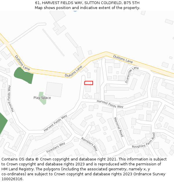 61, HARVEST FIELDS WAY, SUTTON COLDFIELD, B75 5TH: Location map and indicative extent of plot