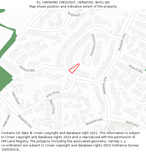 61, HAYWARD CRESCENT, VERWOOD, BH31 6JS: Location map and indicative extent of plot