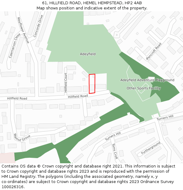 61, HILLFIELD ROAD, HEMEL HEMPSTEAD, HP2 4AB: Location map and indicative extent of plot