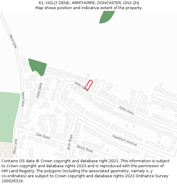 61, HOLLY DENE, ARMTHORPE, DONCASTER, DN3 2HJ: Location map and indicative extent of plot