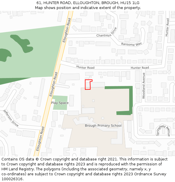 61, HUNTER ROAD, ELLOUGHTON, BROUGH, HU15 1LG: Location map and indicative extent of plot