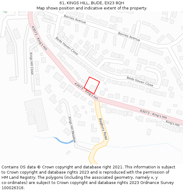 61, KINGS HILL, BUDE, EX23 8QH: Location map and indicative extent of plot